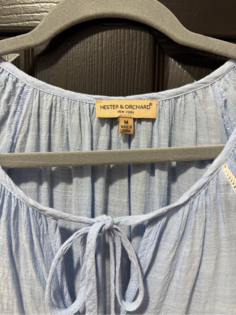Light Blue Peasant Blouse with Crochet Sleeve Detail - Picture 3 of 9